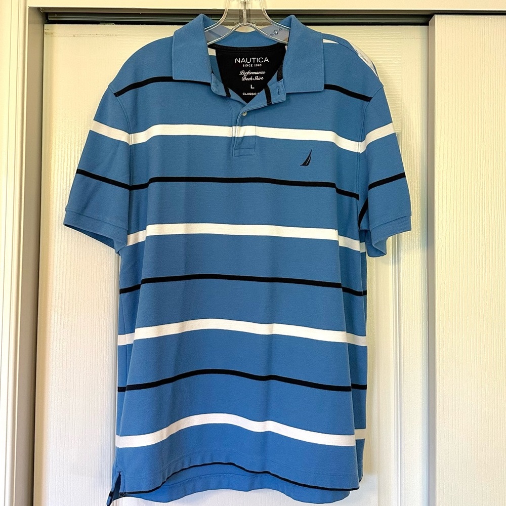 Nautica Blue Performance Deck Shirt Polo Size L